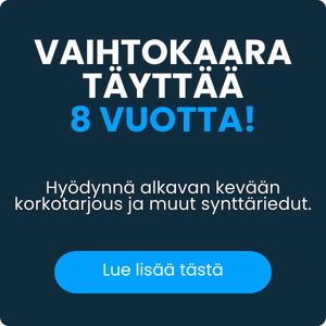 Virvon varvon, vaihdan auton - Vaihtokaara täyttää 8 vuotta! Hyödynnä synttärikevään edut. Virvon varvon, vaihdan auton - Vaihtokaara täyttää 8 vuotta! Hyödynnä synttärikevään edut.